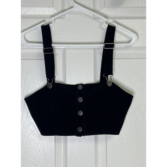 Urban Outfitters Black Crop Top Bandeau Corduroy Buckle Size S ? M ? See Meas. - Picture 2 of 6